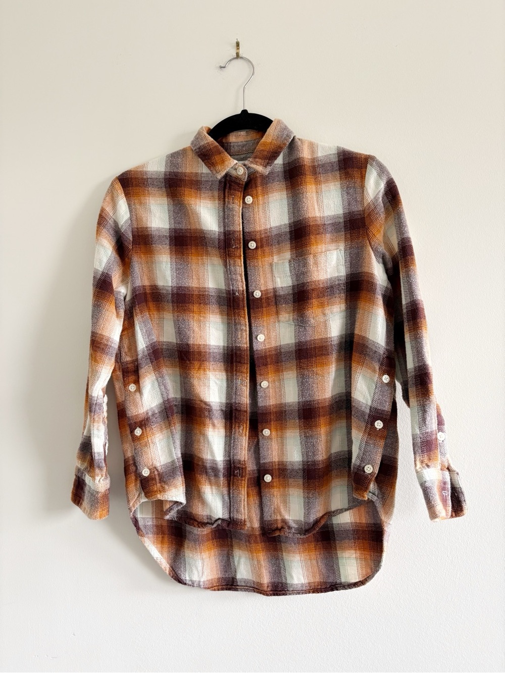 Madewell Shirt Women XS Flannel Side Button Oversized Ex-Boyfriend Bickett Plaid